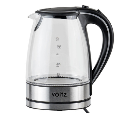 Електрическа чаша Voltz V51230E, 2200W, 1.7 литра, Стъкло, Luminos, Inox