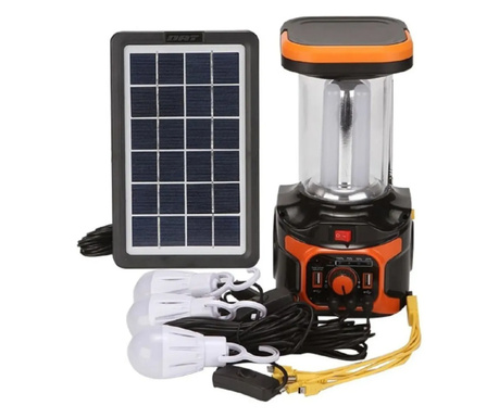 Kit Solar pentru Camping, KlaussTech, Lumina LED, Panou Solar Inclus, Accesorii Incluse, Negru
