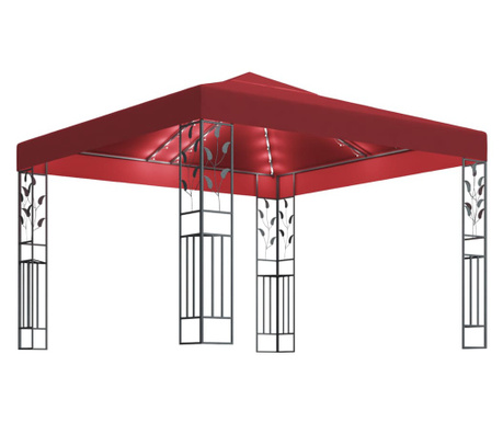 Шатра с LED светещи стрингове, 3х3 м, виненочервена