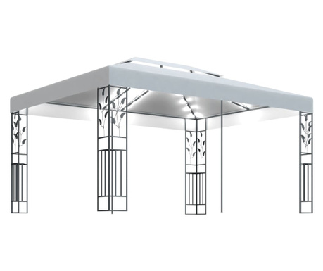 Шатра с двоен покрив и LED светещи стрингове, 3x4 м, бяла