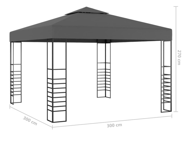 Pavilion de grădină cu șiruri de lumini LED, antracit, 3x3 m