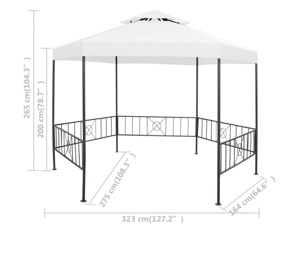 Градински павилион, бял, 323 x 275 x 265 см, 180 г/м² - 8