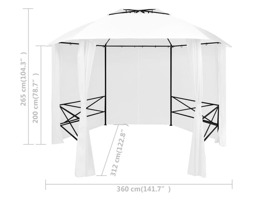 Градински павилион със завеси, бял, 360x312x265 см, 180 г/м² - 8