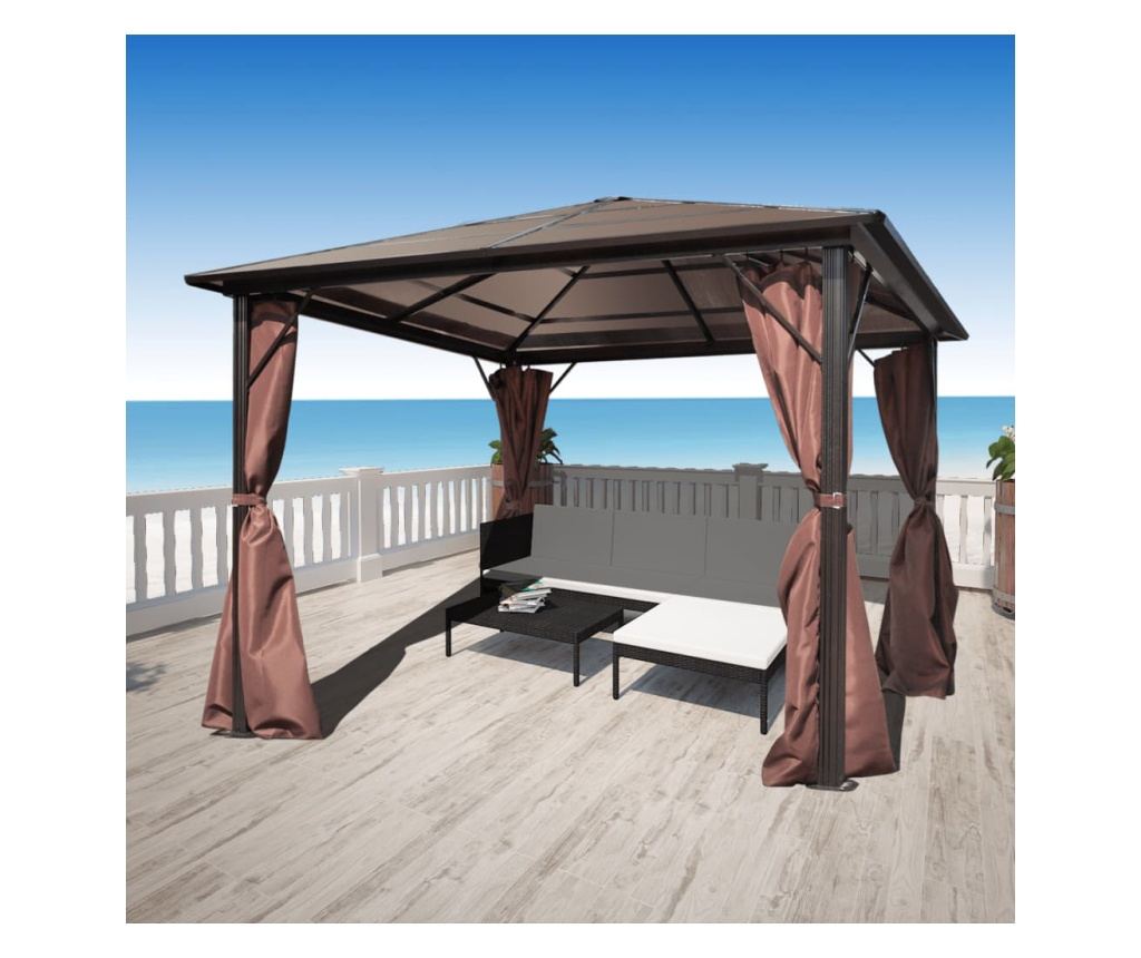 Κιόσκι με Κουρτίνα Καφέ 300 x 300 εκ. Αλουμινίου - 2