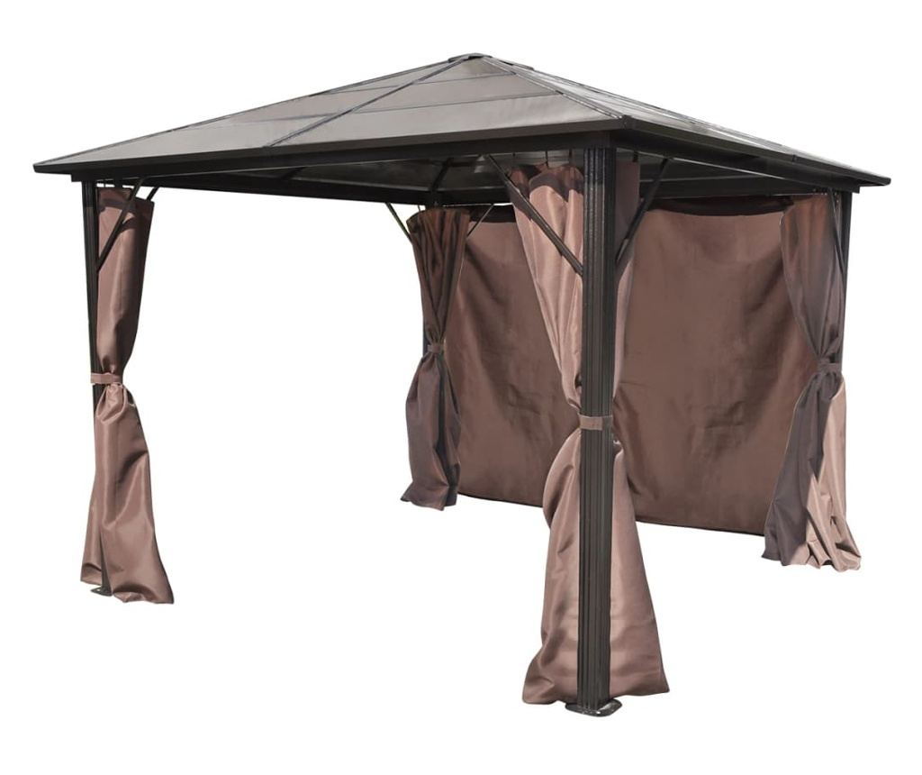 Κιόσκι με Κουρτίνα Καφέ 300 x 300 εκ. Αλουμινίου - 4