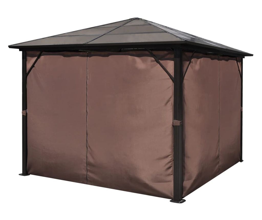 Κιόσκι με Κουρτίνα Καφέ 300 x 300 εκ. Αλουμινίου - 5