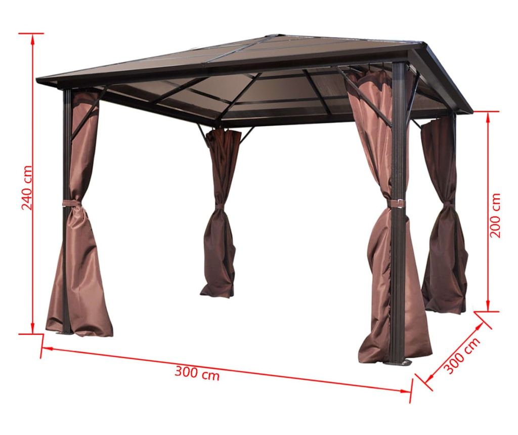 Κιόσκι με Κουρτίνα Καφέ 300 x 300 εκ. Αλουμινίου - 6