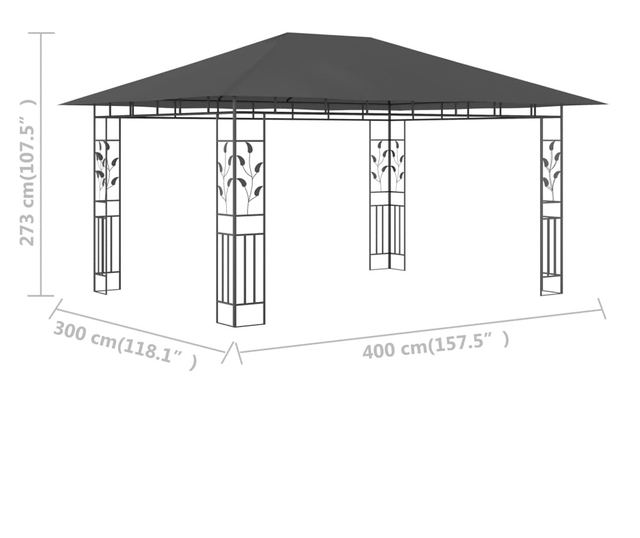 Κιόσκι με κουνουπιέρα, ανθρακί, 4 x 3 x 2.73 μ.