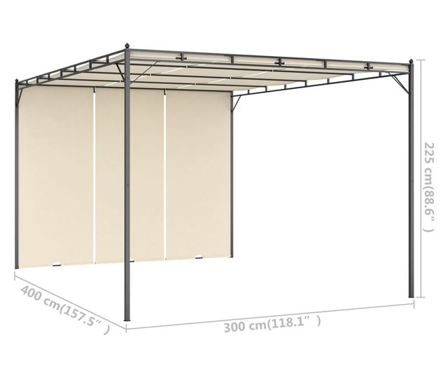 Κρεμ κιόσκι κήπου με πλαϊνή κουρτίνα, 4 x 3 x 2.25 μ.