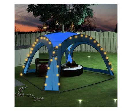Cort petrecere cu LED & 4 pereți laterali albastru 3,6x3,6x2,3m