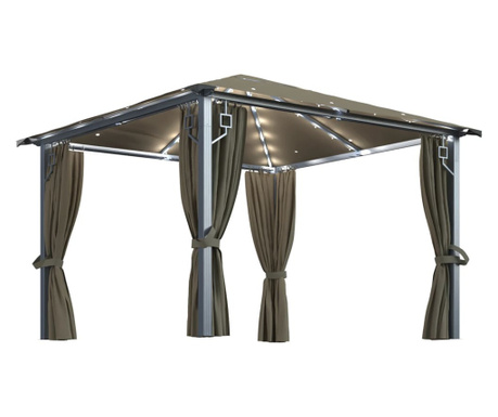 Pavilion cu perdele&șiruri lumini gri taupe 300x300 cm aluminiu