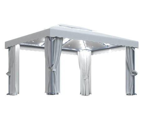 Pavilion cu perdele & șiruri lumini, alb crem, 4x3 m