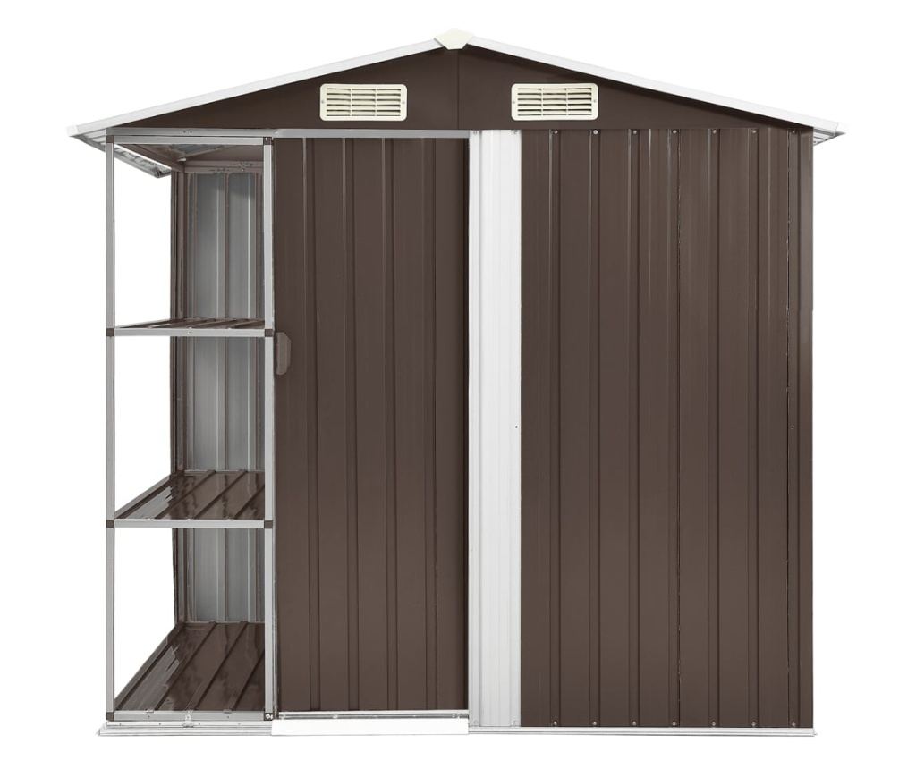 Градински навес с рафтове, кафяв, 205 x 130 x 183 см, желязо - 2