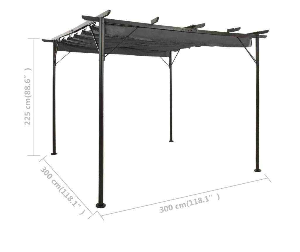 Pergola s uvlačnim krovom, antracit, 3x3m, čelik, 180 g/m² - 6