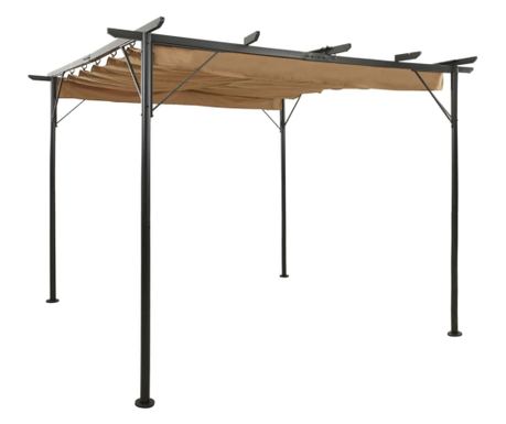 Pergola s pomičnim krovom smeđe-siva 3 x 3 m čelična 180 g/m² 