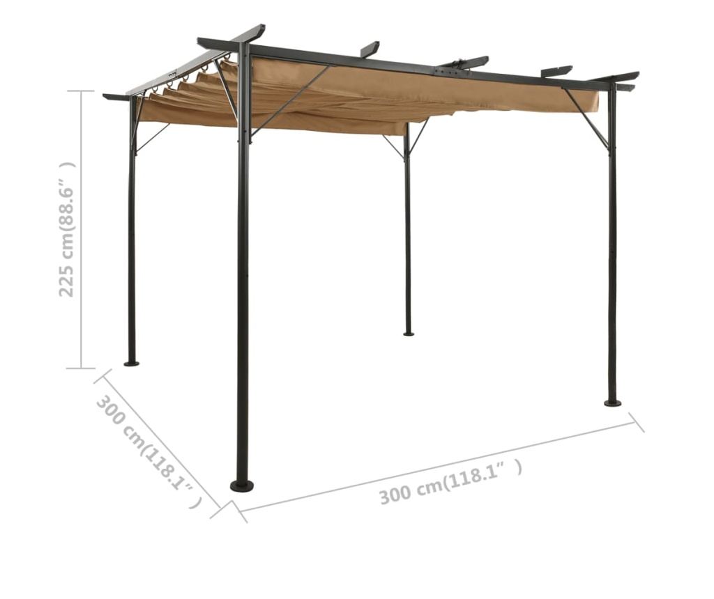 Pergola s uvlačnim krovom, sivo-smeđa, 3x3 m, čelik, 180 g/m² - 6