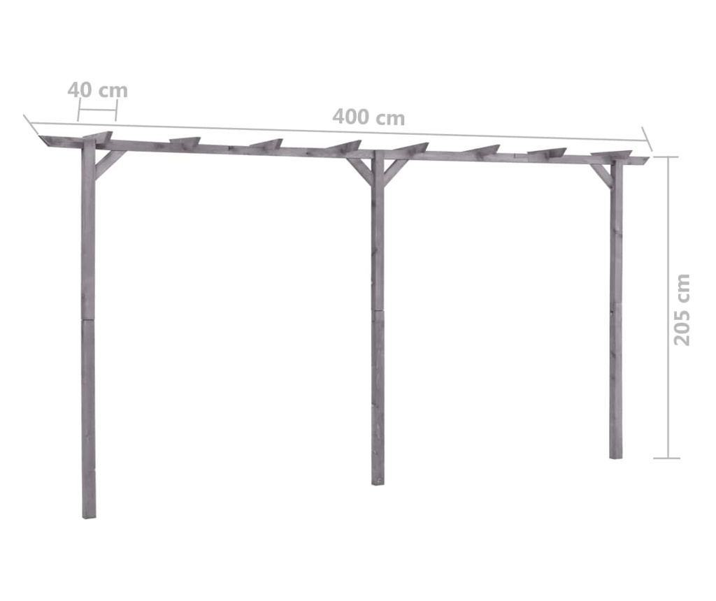 Vrtna pergola, siva, 400 x 40 x 205 cm, tretirani bor - 5