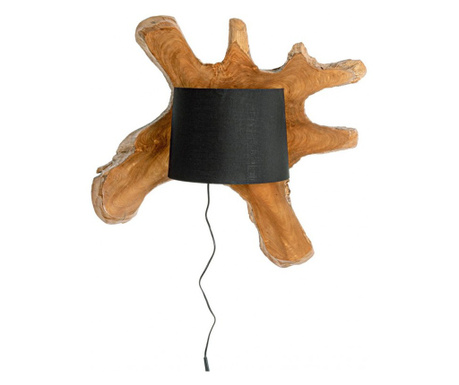 Stenska svetilka iz naravnega lesa črn senčnik Naga 70x22 cm