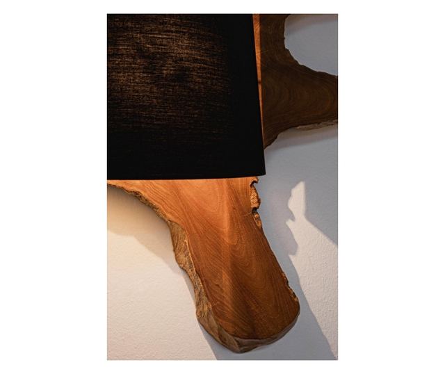 Zidna lampa od prirodnog drva crni abažur Naga 70x22 cm