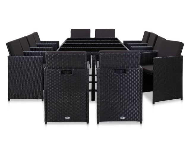 Vanjski set namještaja s jastucima, 13 dijelova, crna boja, poliratan