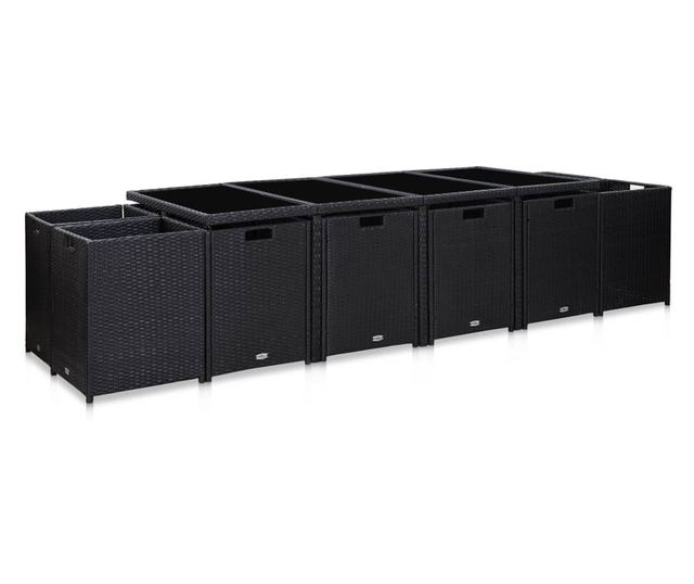 Vanjski set namještaja s jastucima, 13 dijelova, crna boja, poliratan