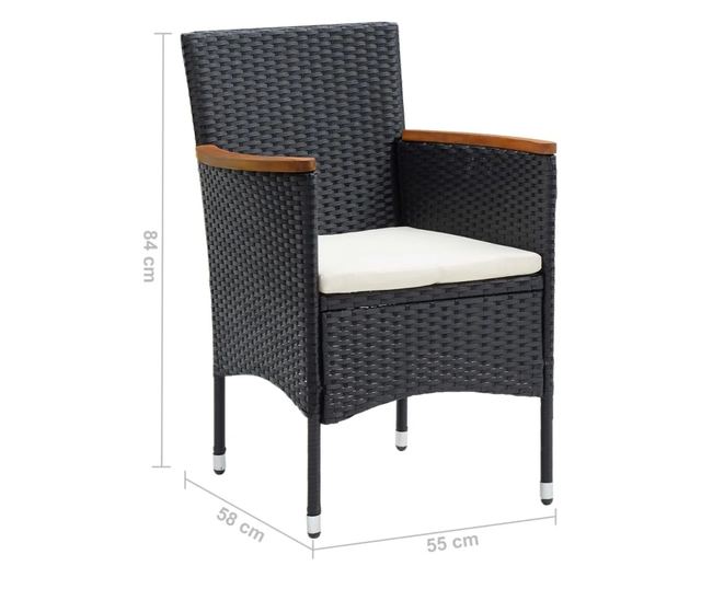 Vrtni namještaj s jastucima, 9 dijelova, crni, poliratan