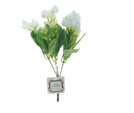 Buchet 5 Orhideea sabie si flori felinar artificiale PAMI, F1021-15, 35cm Alb