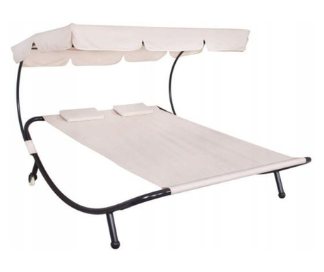 Kerti kanapé, dupla, fémes, napernyővel és 2 kerékkel, krém, 175x200 cm, Springos