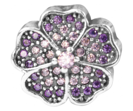 Talisman Floare mov/roz  Argint S925 cu cristale zirconiu