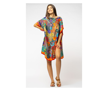 Rochie de plaja tip poncho din matase imprimat cu mandale multicolore