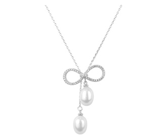 Colier cu perle si strasuri placat cu aur alb, CLC-50, 42 + 5 cm, Argintiu