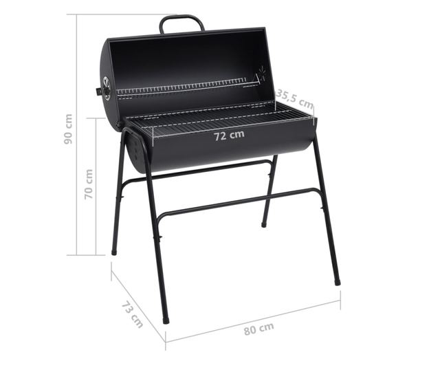 Roštilj s 2 rešetke za pečenje crni 80 x 95 x 90 cm čelični