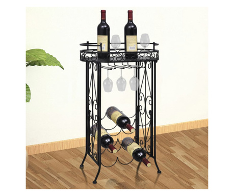 Suport sticle de vin pentru 9 sticle, cu suport pahar, metal