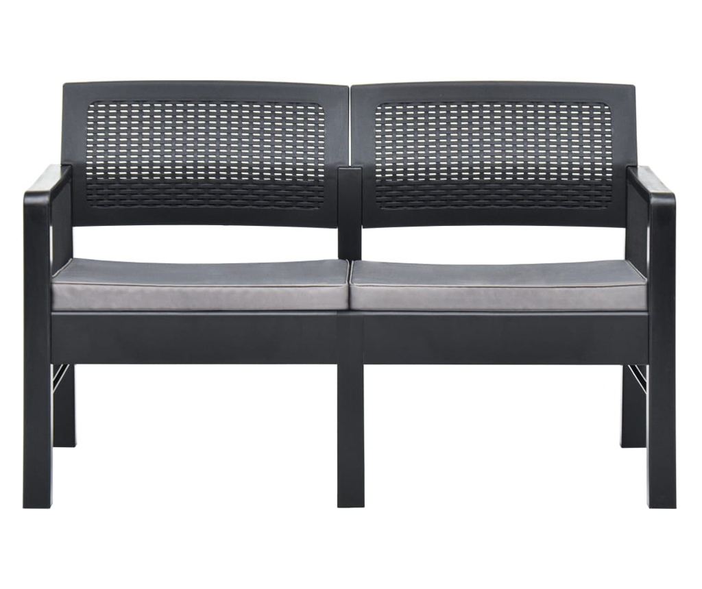Vrtna klupa s 2 sjedala s jastucima, antracit, 120 cm, plastika - 2
