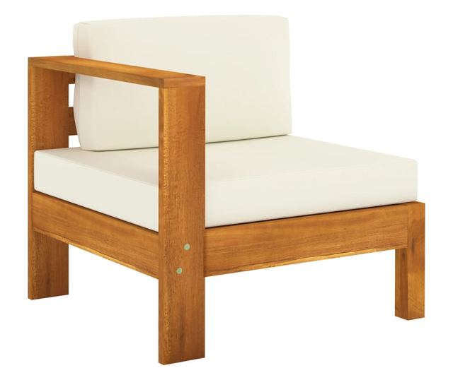 Градински комплект с възглавници Бяло/Кремаво, 8 части, Масивна акациева дървесина