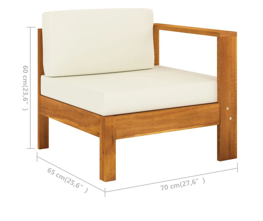 Градински комплект мебели, сметана бяло, 10 части, масивно акациево дърво - 9