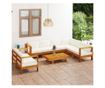 Градински комплект с възглавници Бяло/Кремаво, 8 части, Масивна акациева дървесина