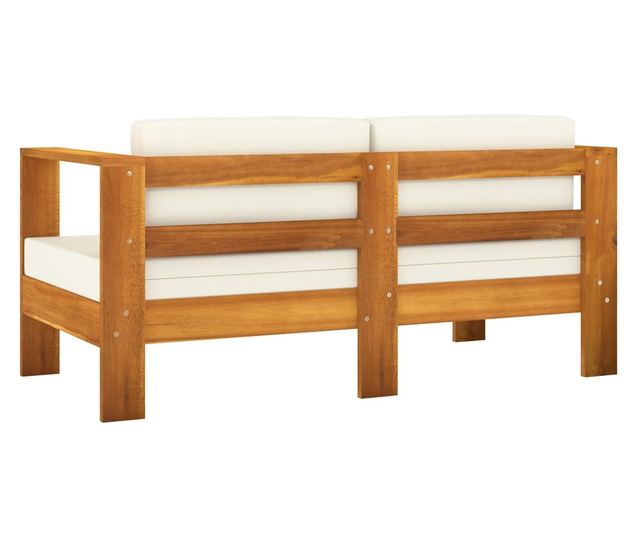 Градински комплект с възглавници Бяло/Кремаво, 8 части, Масивна акациева дървесина