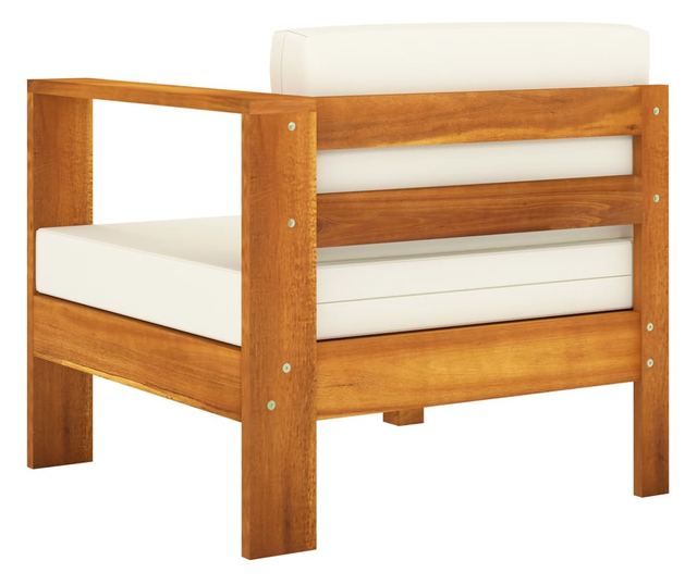 Градински комплект с възглавници Бяло/Кремаво, 8 части, Масивна акациева дървесина