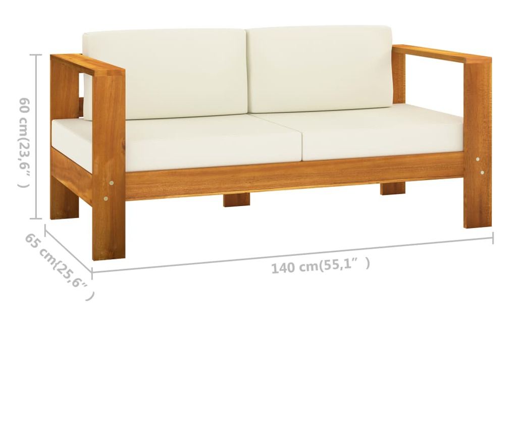 Градински комплект от 9 части, масивно акациево дърво, кремаво бели възглавници - 7