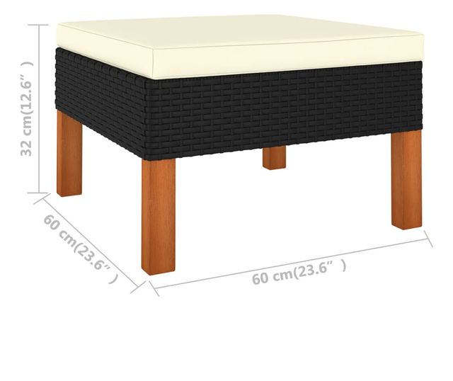 Vrtni namještaj s jastucima, 12 dijelova, crni, poliratan