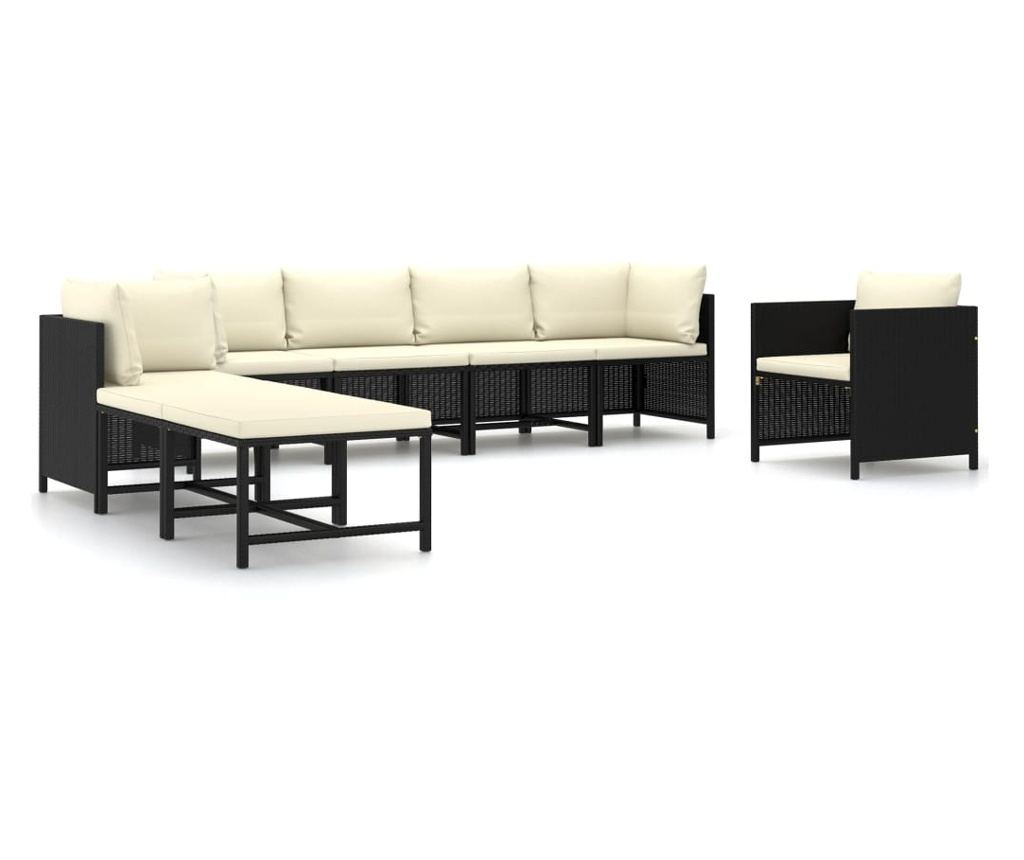 8-dijelni set vrtnog namještaja od ratana s jastucima, crni - 2