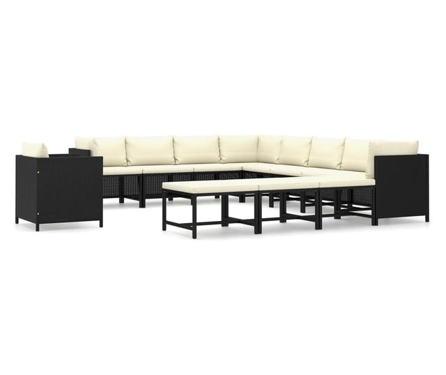 Vrtni namještaj s jastucima, 12 dijelova, crna, poliratan