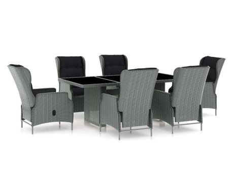 7 részes világosszürke polyrattan kültéri étkezőszett párnákkal