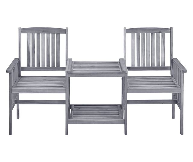 Градински столове с масичка за чай и възглавници, масивна акациева дървесина