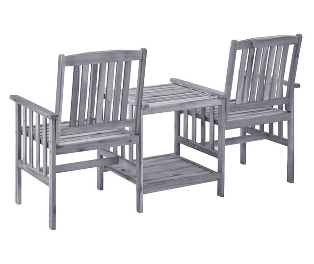 Градински столове с масичка за чай и възглавници, масивна акациева дървесина