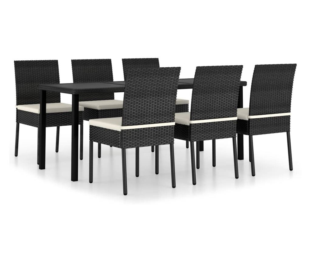 Set vrtnega pohištva, 7 kosov, črna, poliratan - 2
