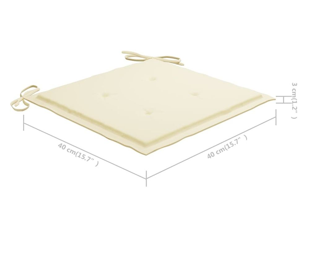 Градински столове с кремави възглавници, 3 бр., Масивно тиково дърво - 12