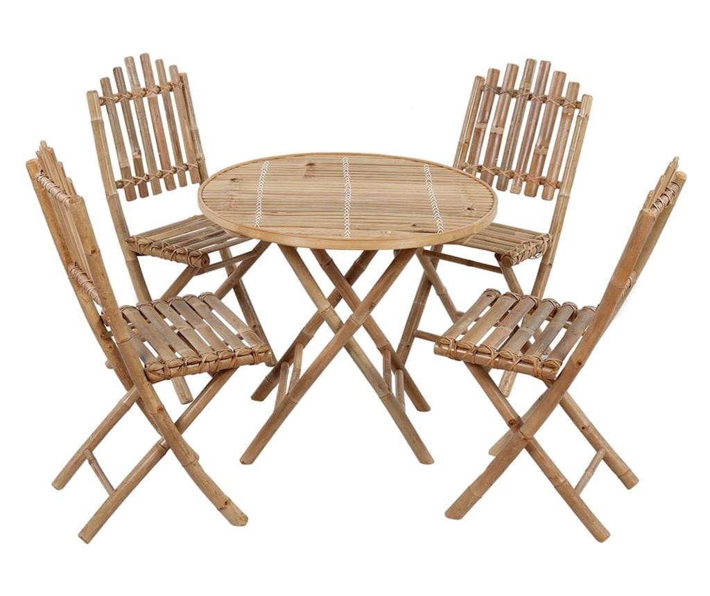 Сгъваем комплект градински мебели с възглавници, 5 части, бамбук - 2