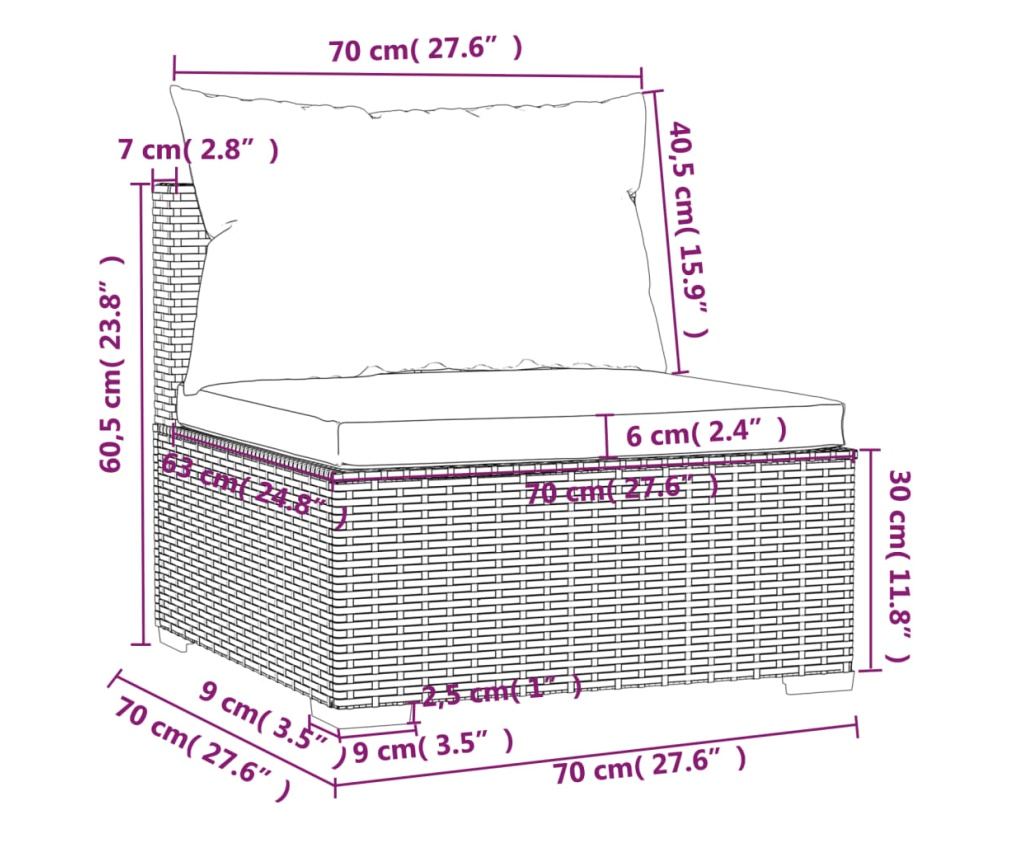 Градински лаундж комплект с възглавници 5 части кафяв полиратан - 7